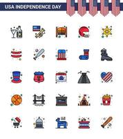 25 Verenigde Staten van Amerika vlak gevulde lijn tekens onafhankelijkheid dag viering symbolen van sport Amerikaans voetbal Amerikaans Amerikaans dag bewerkbare Verenigde Staten van Amerika dag vector ontwerp elementen