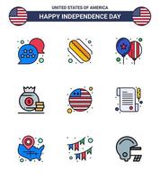 Verenigde Staten van Amerika gelukkig onafhankelijkheid dagpictogram reeks van 9 gemakkelijk vlak gevulde lijnen van Internationale vlag land vieren Amerikaans zak bewerkbare Verenigde Staten van Amerika dag vector ontwerp elementen