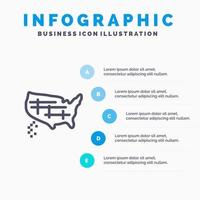 kaart staten Verenigde Verenigde Staten van Amerika lijn icoon met 5 stappen presentatie infographics achtergrond vector