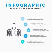 munten contant geld geld naar beneden pijl lijn icoon met 5 stappen presentatie infographics achtergrond vector