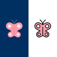 vlinder vlieg insect voorjaar pictogrammen vlak en lijn gevulde icoon reeks vector blauw achtergrond