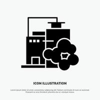 fabriek industrie landschap verontreiniging solide glyph icoon vector