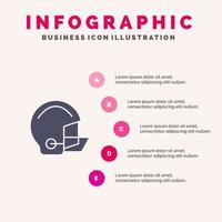 Amerikaans uitrusting Amerikaans voetbal helm beschermend solide icoon infographics 5 stappen presentatie achtergrond vector