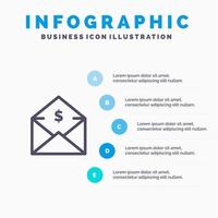 dollar mail geld postwissel lijn icoon met 5 stappen presentatie infographics achtergrond vector