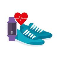 smartwatch met schoenen van sport geïsoleerd pictogram vector