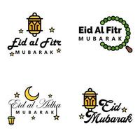 reeks van 4 vector illustratie van eid al fitr moslim traditioneel vakantie eid mubarak typografisch ontwerp bruikbaar net zo achtergrond of groet kaarten