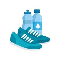 flessen water met sportschoenen vector