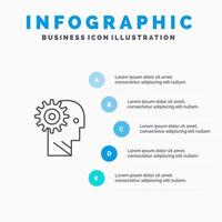 oplossing hersenen uitrusting Mens mechanisme persoonlijk werken lijn icoon met 5 stappen presentatie infographics achtergrond vector