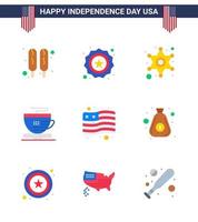 Verenigde Staten van Amerika gelukkig onafhankelijkheid dagpictogram reeks van 9 gemakkelijk flats van dollar vlag Politie land kop bewerkbare Verenigde Staten van Amerika dag vector ontwerp elementen