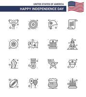 16 Verenigde Staten van Amerika lijn tekens onafhankelijkheid dag viering symbolen van kaart leger bescherming insigne Amerikaans bewerkbare Verenigde Staten van Amerika dag vector ontwerp elementen
