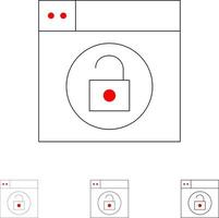 web ontwerp slot ontgrendelen stoutmoedig en dun zwart lijn icoon reeks vector