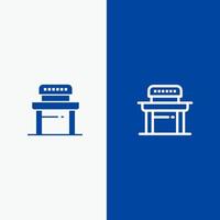 bureau leerling stoel school- lijn en glyph solide icoon blauw banier vector