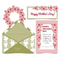 Vector Moederdag Cherry Flowers Card en envelop