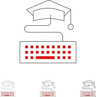 sleutel toetsenbord onderwijs diploma uitreiking stoutmoedig en dun zwart lijn icoon reeks vector