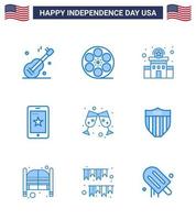 gelukkig onafhankelijkheid dag Verenigde Staten van Amerika pak van 9 creatief blues van wijn Ierland gebouw cel mobiel bewerkbare Verenigde Staten van Amerika dag vector ontwerp elementen