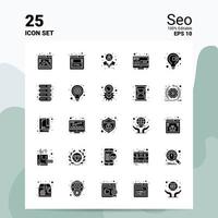 25 seo icoon reeks 100 bewerkbare eps 10 bestanden bedrijf logo concept ideeën solide glyph icoon ontwerp vector