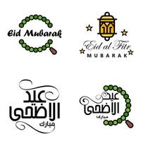 modern pak van 4 vector illustraties van groeten wensen voor Islamitisch festival eid al adha eid al fitr gouden maan lantaarn met mooi glimmend sterren