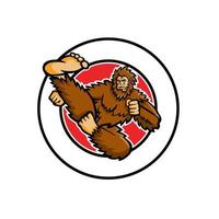 taekwondo bigfoot vliegende kick cirkel mascotte vector