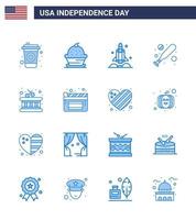 Verenigde Staten van Amerika gelukkig onafhankelijkheid dagpictogram reeks van 16 gemakkelijk blues van instrument hardball draagraket knuppel Verenigde Staten van Amerika bewerkbare Verenigde Staten van Amerika dag vector ontwerp elementen