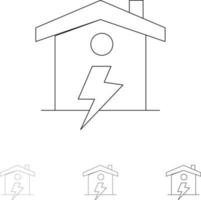 huis huis energie macht stoutmoedig en dun zwart lijn icoon reeks vector