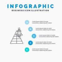 ruimte station vliegtuig ruimtevaartuig lancering lijn icoon met 5 stappen presentatie infographics achtergrond vector