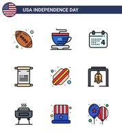 4e juli Verenigde Staten van Amerika gelukkig onafhankelijkheid dag icoon symbolen groep van 9 modern vlak gevulde lijnen van staten Amerikaans dag Verenigde Staten van Amerika tekst bewerkbare Verenigde Staten van Amerika dag vector ontwerp elementen