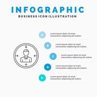 doelwit werknemer hr jacht- persoonlijk middelen hervat lijn icoon met 5 stappen presentatie infographics achtergrond vector