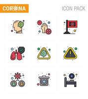 covid19 icoon reeks voor infographic 9 gevulde lijn vlak kleur pak zo net zo corona schoon handen longen medisch virale coronavirus 2019november ziekte vector ontwerp elementen