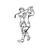 vintage golfer met golfclub golfen of afslaan vector