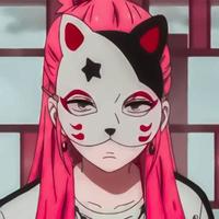 anime meisje met roze haar- in een kat masker vector
