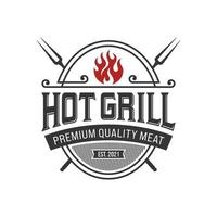 vintage gegrilde barbecue logo, retro bbq vector, vuur grill eten en restaurant icoon, rood vuur icoon vector