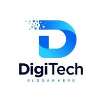 digitaal technologie pixel eerste brief d logo ontwerp sjabloon vector