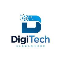 digitaal technologie pixel eerste brief d logo ontwerp sjabloon vector