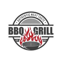 vintage gegrilde barbecue logo, retro bbq vector, vuur grill eten en restaurant icoon, rood vuur icoon vector