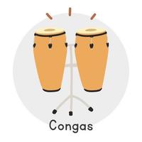 conga's clip art tekenfilm stijl. gemakkelijk schattig bruin houten conga Cubaans percussie musical instrument vlak vector illustratie. percussie instrument conga hand- getrokken tekening stijl. conga's vector ontwerp