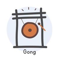 metaal gong clip art tekenfilm stijl. gemakkelijk schattig bronzen gong Aziatisch percussie musical instrument vlak vector illustratie. percussie instrument gong hand- getrokken tekening stijl. gong vector ontwerp