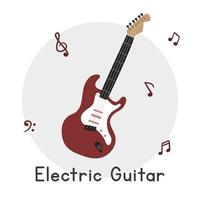 elektrisch gitaar clip art tekenfilm stijl. gemakkelijk schattig rood elektrisch gitaar klassiek draad musical instrument vlak vector illustratie. geregen instrument hand- getrokken tekening. elektrisch gitaar vector ontwerp