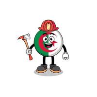 tekenfilm mascotte van Algerije vlag brandweerman vector