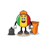 illustratie van Mali vlag tekenfilm net zo een vuilnis verzamelaar vector