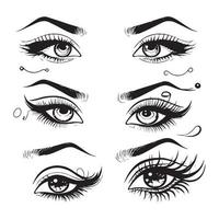 oog voering vector. mooi vrouw ogen bedenken vector. reeks van verschillend vector eyeliner vormen.