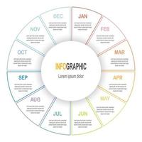 infographic cirkel sjabloon, 12 stappen bedrijf gegevens illustratie, presentatie tijdlijn infographic sjabloon. vector