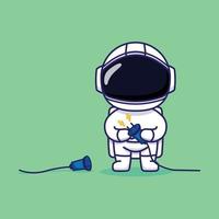 schattig astronaut karakter plug in de macht stopcontact vector