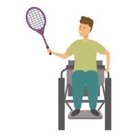 rolstoel jongen Speel badminton icoon tekenfilm vector. sport opleiding vector