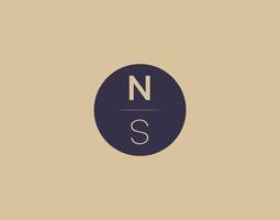 NS brief modern elegant logo ontwerp vector afbeeldingen