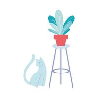 moderne bloempot en kat in de woonkamer vector