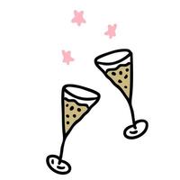 hand- getrokken feestelijk Champagne bril in tekening stijl. perfect voor tee, stickers, kaarten. vector