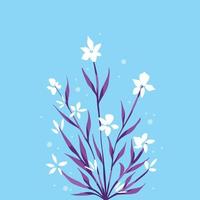 baby blauw achtergrond met vector wit bloemen en Purper botanisch bladeren decoratie geïsoleerd Aan plein sjabloon voor sociaal media sjabloon omslag, papier en sjaal textiel afdrukken, poster, brochure.