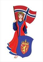 Noorwegen meisje Holding vlag en schild vector illustratie