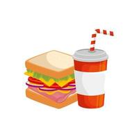 heerlijke sandwich en drink geïsoleerd voedselpictogram vector
