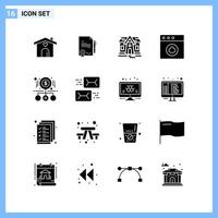 16 pictogrammen solide stijl creatief glyph symbolen zwart solide icoon teken geïsoleerd Aan wit achtergrond creatief zwart icoon vector achtergrond